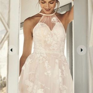 Shirred Embroidered Poem Halter Aline Wedding Dress